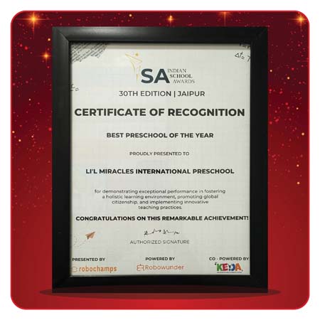Awarded by Indian School Awards as Best Preschool of the Year 2025